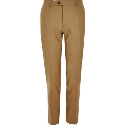 Camel wool-blend skinny suit trousers